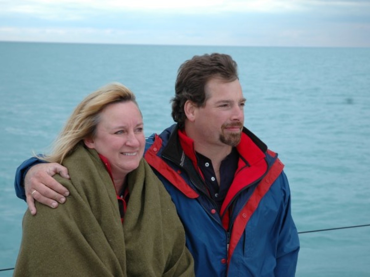 Captain Bruce and Dr. Karen aboard the Windy on Lake Michigan in Chicago