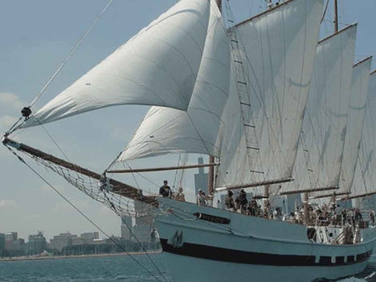 The Tall Ship Windy sailing Lake Michigan with Chicago skyline in background